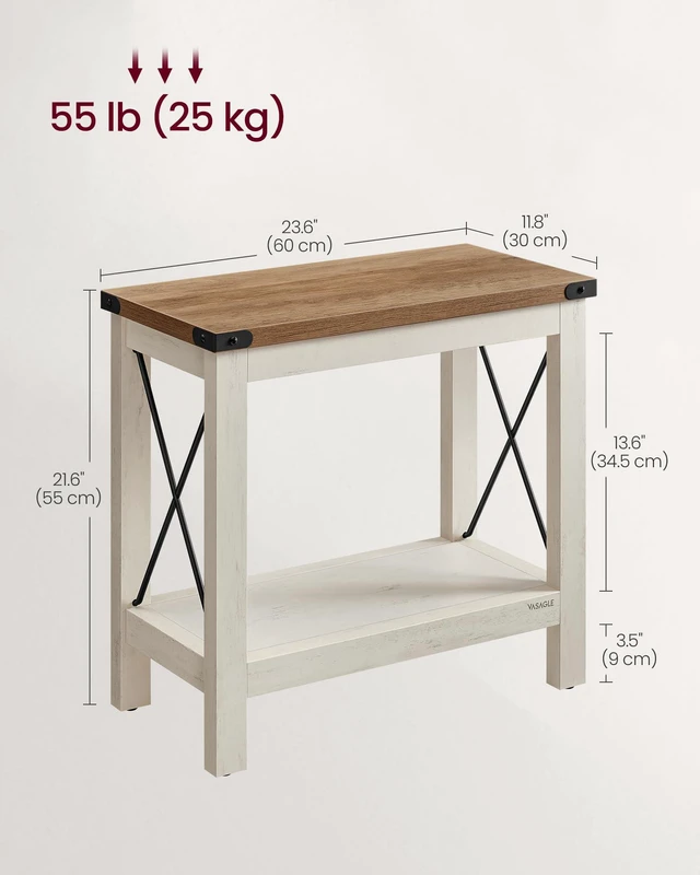 Alt view image 4 of 5 - 2-Tier End Side Table, Small Accent Nightstand with Bottom Shelf | Narrow Bedside Table for Small Spaces, Living Room, Bedroom, Office, Farmhouse Style, Rustic White and Honey Brown ULET235W01
