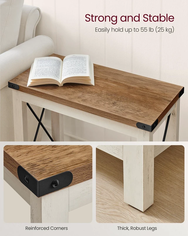Alt view image 3 of 5 - 2-Tier End Side Table, Small Accent Nightstand with Bottom Shelf | Narrow Bedside Table for Small Spaces, Living Room, Bedroom, Office, Farmhouse Style, Rustic White and Honey Brown ULET235W01