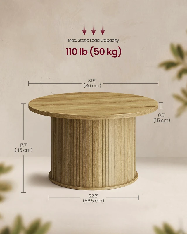 Alt view image 2 of 7 - Round Coffee Table, Living Room Table with Tambour Design | Mid Century Modern, Easy Assembly, for Home and Office, 31.5 x 17.7 Inches, Natural Brown ULCT276K101