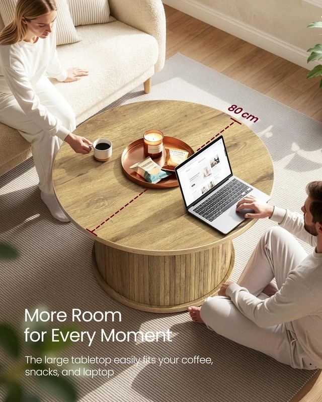 Alt view image 4 of 7 - Round Coffee Table, Living Room Table with Tambour Design | Mid Century Modern, Easy Assembly, for Home and Office, 31.5 x 17.7 Inches, Natural Brown ULCT276K101