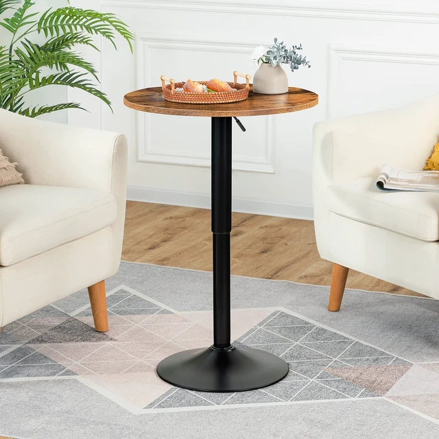 Alt view image 2 of 7 - Bar Table, Height-Adjustable Round Pub Table 27-35.4 Inches with Sturdy Base, Modern Style, Easy to Assemble, Suitable for Small Space, Rustic and Black BF58BT01G1