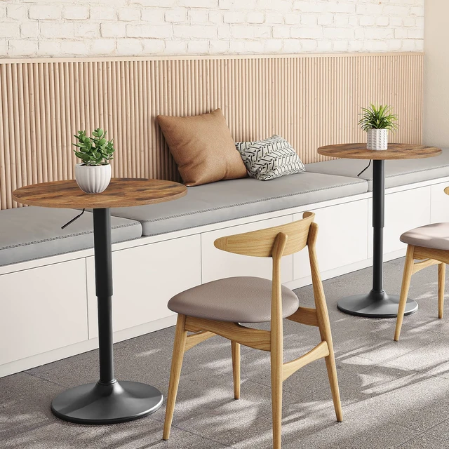 Alt view image 7 of 7 - Bar Table, Height-Adjustable Round Pub Table 27-35.4 Inches with Sturdy Base, Modern Style, Easy to Assemble, Suitable for Small Space, Rustic and Black BF58BT01G1