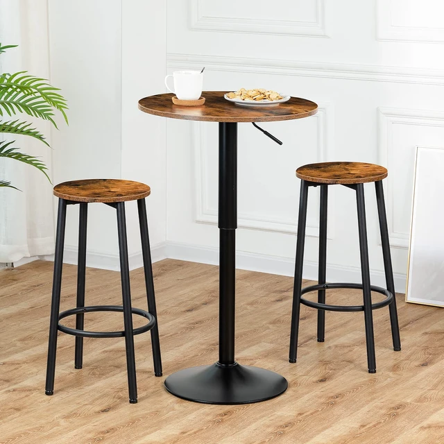 Alt view image 5 of 7 - Bar Table, Height-Adjustable Round Pub Table 27-35.4 Inches with Sturdy Base, Modern Style, Easy to Assemble, Suitable for Small Space, Rustic and Black BF58BT01G1