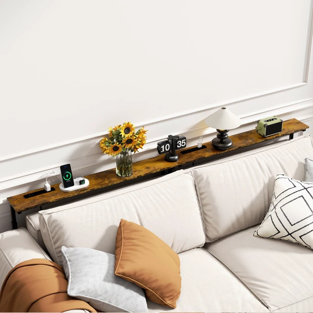 Alt view image 5 of 7 - 2 Pack Adjustable Height Narrow Console Table with Power Outlets, 78.7" Long Sofa Table with Charging Station Behind Couch Table Entryway Table for Living Room and Hallway Rustic Brown