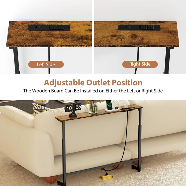 Alt view image 7 of 7 - 2 Pack Adjustable Height Narrow Console Table with Power Outlets, 78.7" Long Sofa Table with Charging Station Behind Couch Table Entryway Table for Living Room and Hallway Rustic Brown