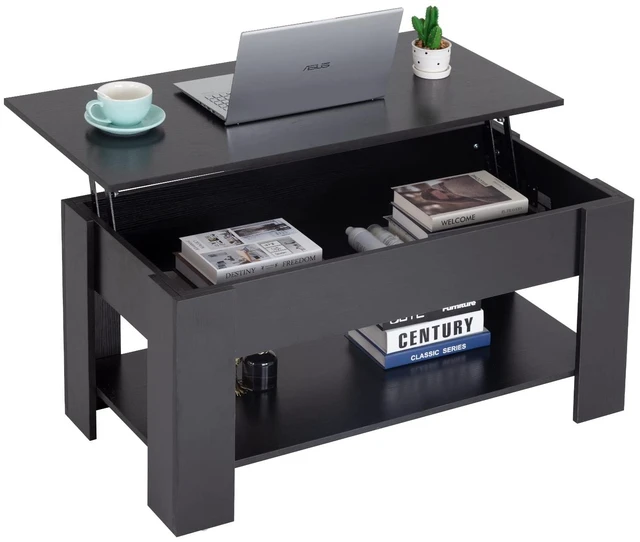 Main image of 39.4" Lift Top Coffee Table | Black | with Hidden Storage | Rectangular Coffee Table with Smooth Hydraulic Lift Mechanism & Shelves | Easy Assembly | For Home, Office, Living Room