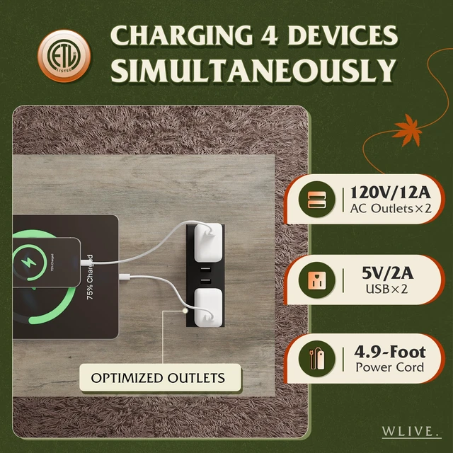 Alt view image 4 of 7 - Narrow End Table with Charging Station Farmhouse Side Table Slim | ETL Listed 2 AC Outlets + 2 USB Ports; Sturdy A-Shaped Frame; 55 Lbs Capacity; 2 Tier Shelves; Non Slip Pads; Easy Assembly
