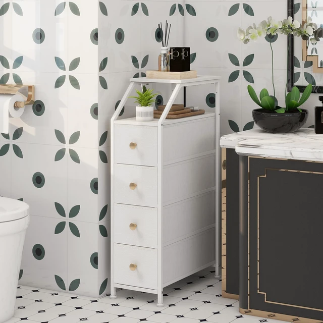 Alt view image 3 of 7 - Narrow Dresser Tall Skinny Storage Tower Vertical Slim Chest of Drawers with Charging Station Small Nightstand Side Table for Bedroom, Bathroom, Small Spaces (White, 4 Drawers)