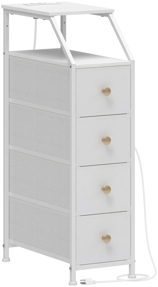 Main image of Narrow Dresser Tall Skinny Storage Tower Vertical Slim Chest of Drawers with Charging Station Small Nightstand Side Table for Bedroom, Bathroom, Small Spaces (White, 4 Drawers)