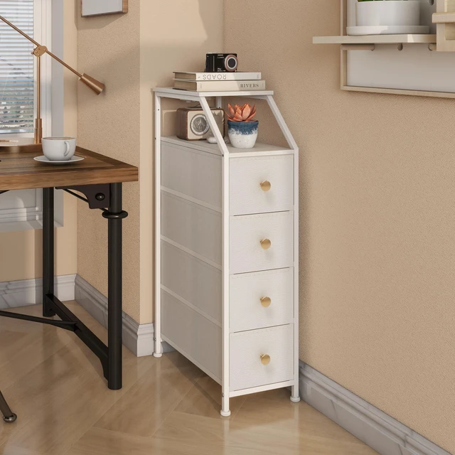 Alt view image 7 of 7 - Narrow Dresser Tall Skinny Storage Tower Vertical Slim Chest of Drawers with Charging Station Small Nightstand Side Table for Bedroom, Bathroom, Small Spaces (White, 4 Drawers)