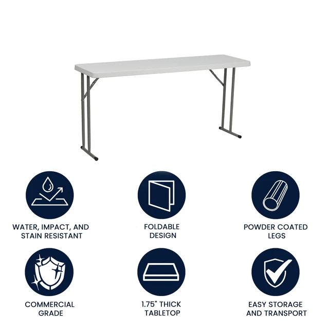 Alt view image 2 of 7 - 5 ft Plastic Folding Training Table, Granite White | Durable Construction, Commercial Use