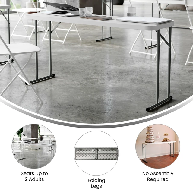 Alt view image 4 of 7 - 5 ft Plastic Folding Training Table, Granite White | Durable Construction, Commercial Use