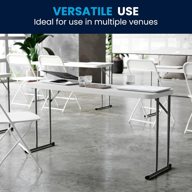 Alt view image 6 of 7 - 5 ft Plastic Folding Training Table, Granite White | Durable Construction, Commercial Use