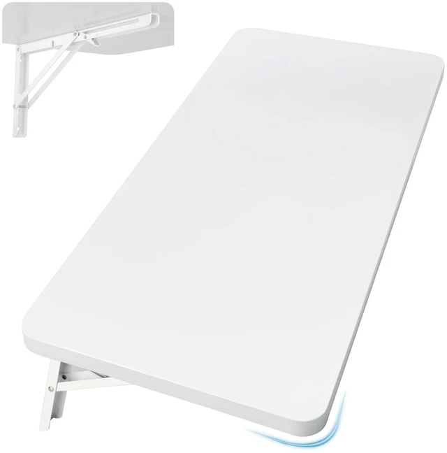 Main image of Upgrade Wall Mounted Folding Table 31.5L x 15.7W, White | Laundry Folding Table with Heavy Duty Metal Collapsible Shelf Brackets, Wall Mounted Desk Fold Down for Small Spaces