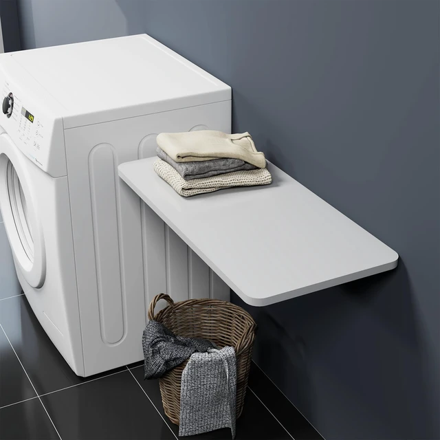 Alt view image 3 of 7 - Upgrade Wall Mounted Folding Table 31.5L x 15.7W, White | Laundry Folding Table with Heavy Duty Metal Collapsible Shelf Brackets, Wall Mounted Desk Fold Down for Small Spaces