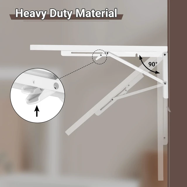 Alt view image 6 of 7 - Upgrade Wall Mounted Folding Table 31.5L x 15.7W, White | Laundry Folding Table with Heavy Duty Metal Collapsible Shelf Brackets, Wall Mounted Desk Fold Down for Small Spaces