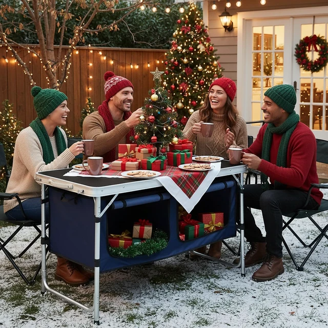 Alt view image 2 of 7 - Folding Aluminum Camping Table with Storage, Adjustable Legs