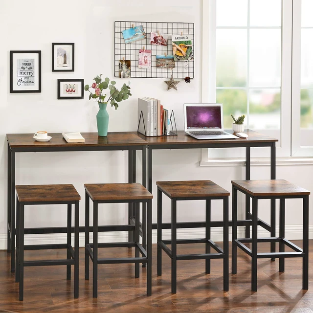 Alt view image 3 of 7 - Bar Table, High Top Pub Table, Narrow Long, Metal Frame | Sturdy Kitchen Dining Table, High Top Pub Table, Modern Basic Design, 39.4 x 35.4 x 15.7 Inches, Rustic Brown ULBT10X
