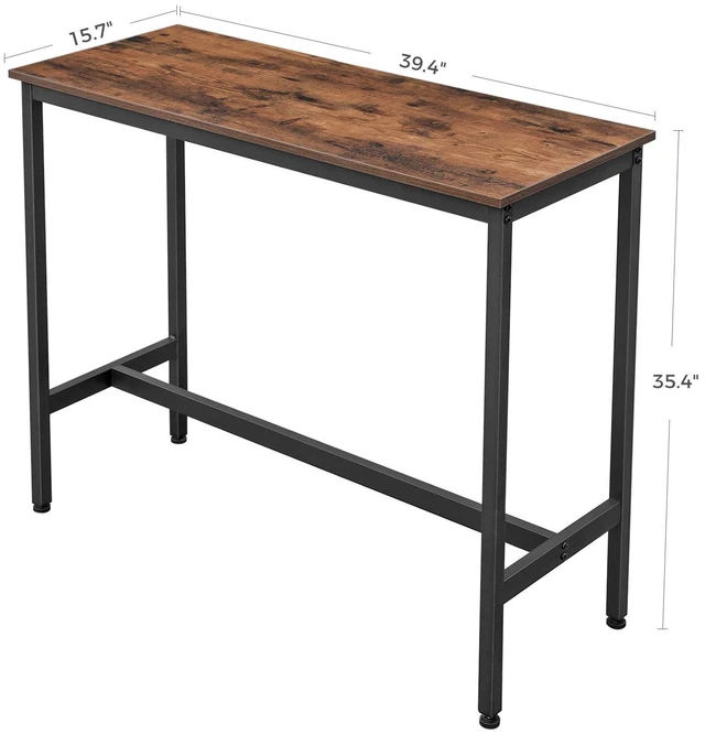 Alt view image 2 of 7 - Bar Table, High Top Pub Table, Narrow Long, Metal Frame | Sturdy Kitchen Dining Table, High Top Pub Table, Modern Basic Design, 39.4 x 35.4 x 15.7 Inches, Rustic Brown ULBT10X