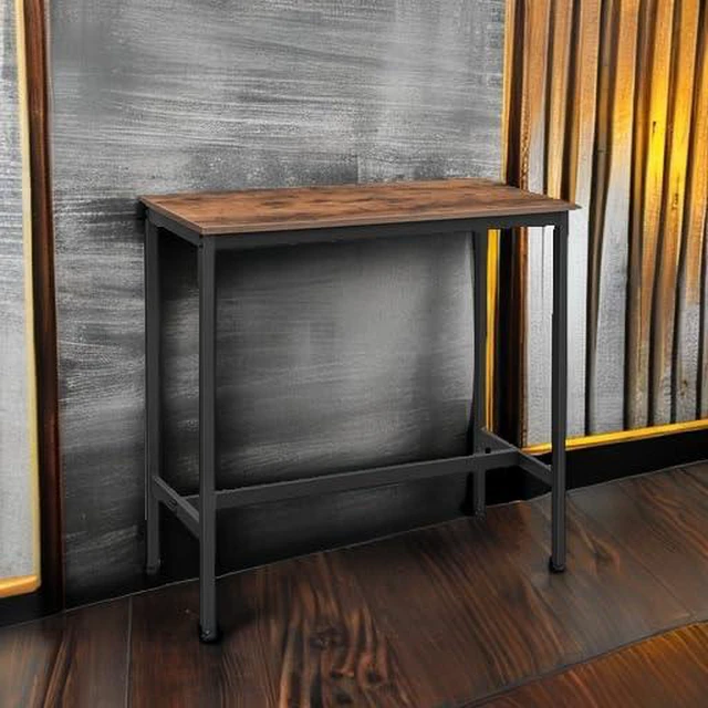 Alt view image 5 of 7 - Bar Table, High Top Pub Table, Narrow Long, Metal Frame | Sturdy Kitchen Dining Table, High Top Pub Table, Modern Basic Design, 39.4 x 35.4 x 15.7 Inches, Rustic Brown ULBT10X