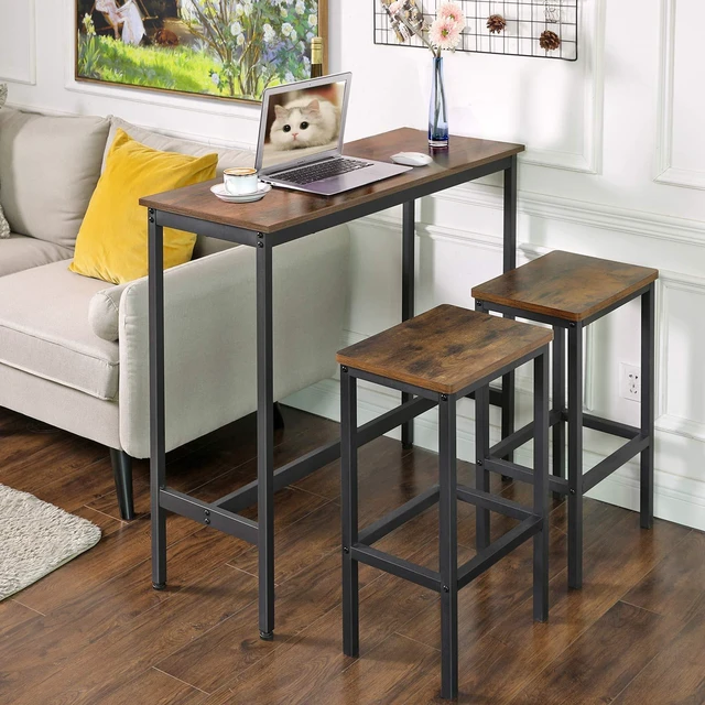 Alt view image 4 of 7 - Bar Table, High Top Pub Table, Narrow Long, Metal Frame | Sturdy Kitchen Dining Table, High Top Pub Table, Modern Basic Design, 39.4 x 35.4 x 15.7 Inches, Rustic Brown ULBT10X