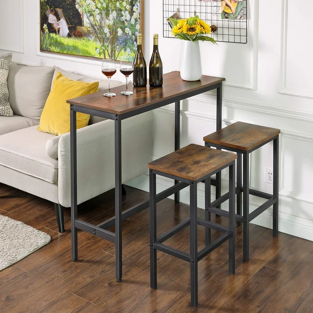 Alt view image 6 of 7 - Bar Table, High Top Pub Table, Narrow Long, Metal Frame | Sturdy Kitchen Dining Table, High Top Pub Table, Modern Basic Design, 39.4 x 35.4 x 15.7 Inches, Rustic Brown ULBT10X