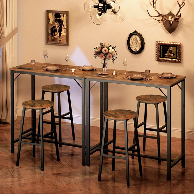 Alt view image 2 of 7 - Bar Table with Charging Station, Rectangular Pub Table, High Top Coffee Table, Counter Bar Height Table, Narrow Long Dining Table, 35.4" L x 15.7" W x 35.6" H, Rustic Brown and Black BF90UBT01