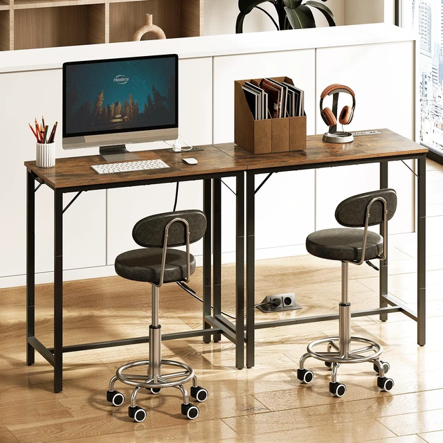 Alt view image 4 of 7 - Bar Table with Charging Station, Rectangular Pub Table, High Top Coffee Table, Counter Bar Height Table, Narrow Long Dining Table, 35.4" L x 15.7" W x 35.6" H, Rustic Brown and Black BF90UBT01