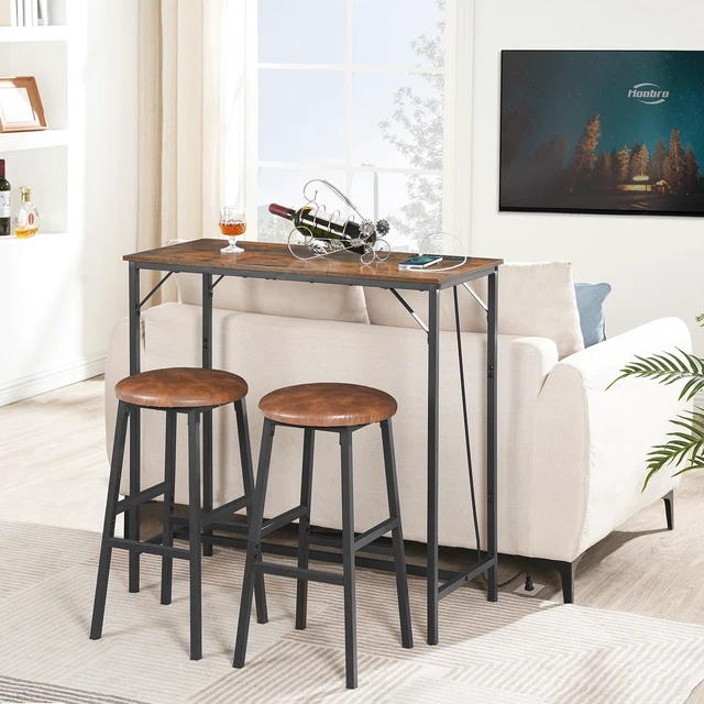 Alt view image 5 of 7 - Bar Table with Charging Station, Rectangular Pub Table, High Top Coffee Table, Counter Bar Height Table, Narrow Long Dining Table, 35.4" L x 15.7" W x 35.6" H, Rustic Brown and Black BF90UBT01