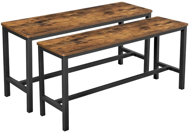 Main image of Dining Bench Set of 2, 42.5'' Kitchen Bench | Industrial Style, Steel Metal Frame, for Kitchen, Dining Room, Living Room, Entryway, Rustic Brown and Black, UKTB33X