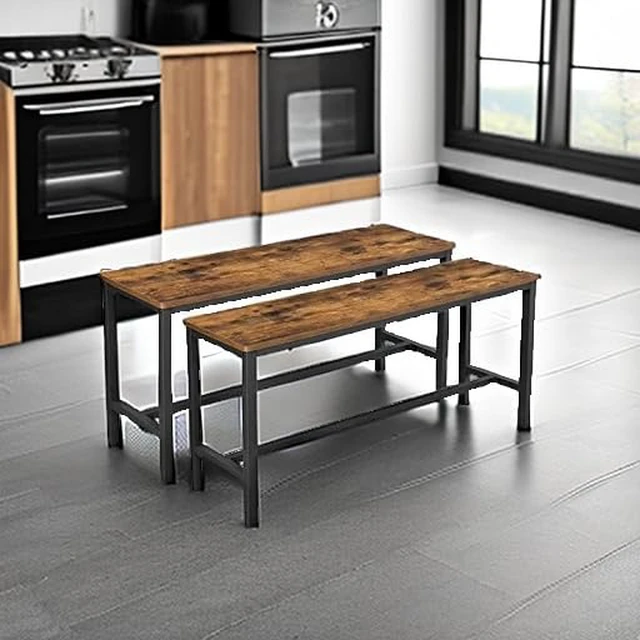 Alt view image 5 of 7 - Dining Bench Set of 2, 42.5'' Kitchen Bench | Industrial Style, Steel Metal Frame, for Kitchen, Dining Room, Living Room, Entryway, Rustic Brown and Black, UKTB33X
