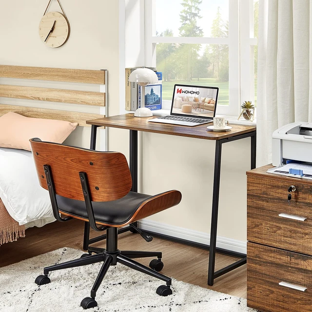 Alt view image 5 of 7 - Folding Desk, 31.5" Foldable Computer Table for Small Spaces, Walnut | Easy Assembly and Fold, Sturdy Home office desks for Study Bedroom Dorm Space Saving Writing Work Apartment