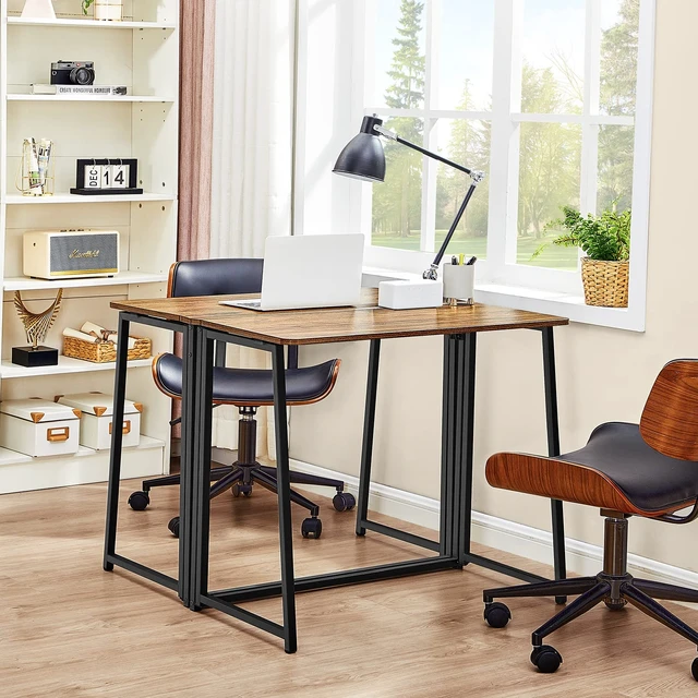 Alt view image 6 of 7 - Folding Desk, 31.5" Foldable Computer Table for Small Spaces, Walnut | Easy Assembly and Fold, Sturdy Home office desks for Study Bedroom Dorm Space Saving Writing Work Apartment
