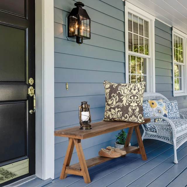 Alt view image 6 of 6 - 43" Farmhouse Solid Wood Bench, Rustic Indoor Storage Bench | Entryway Seat for Living Room, End of Bed, Hallway, Original Natural Wood Finish, Sturdy Construction