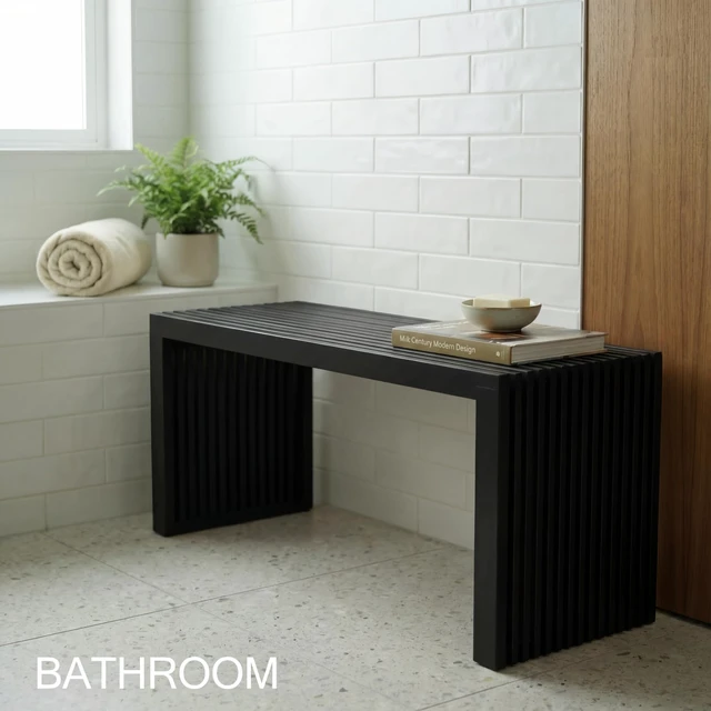 Alt view image 6 of 7 - Bamboo Natural 36 inch Wooden Bench, Small Wood Benches for Entryway, Living & Dining Room, Kitchen, Bedroom, Bathroom, Hallway, Front Door, For Indoor & Outdoor Patio Use, Mid Century Modern Decor