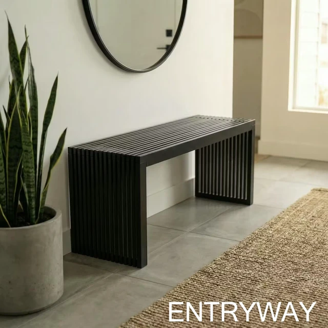 Alt view image 3 of 7 - Bamboo Natural 36 inch Wooden Bench, Small Wood Benches for Entryway, Living & Dining Room, Kitchen, Bedroom, Bathroom, Hallway, Front Door, For Indoor & Outdoor Patio Use, Mid Century Modern Decor