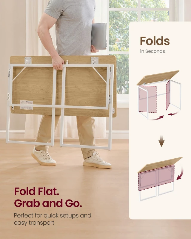 Alt view image 3 of 6 - Folding Desk, Small Computer Desk, Foldable Table 39.4 Inch | One-Piece Desktop,Folding Table for Bedroom, Balcony, Camping, Easy Assembly, Straw Yellow, ULWD152YD01