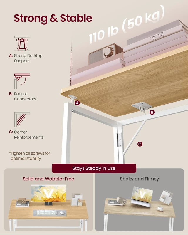 Alt view image 4 of 6 - Folding Desk, Small Computer Desk, Foldable Table 39.4 Inch | One-Piece Desktop,Folding Table for Bedroom, Balcony, Camping, Easy Assembly, Straw Yellow, ULWD152YD01
