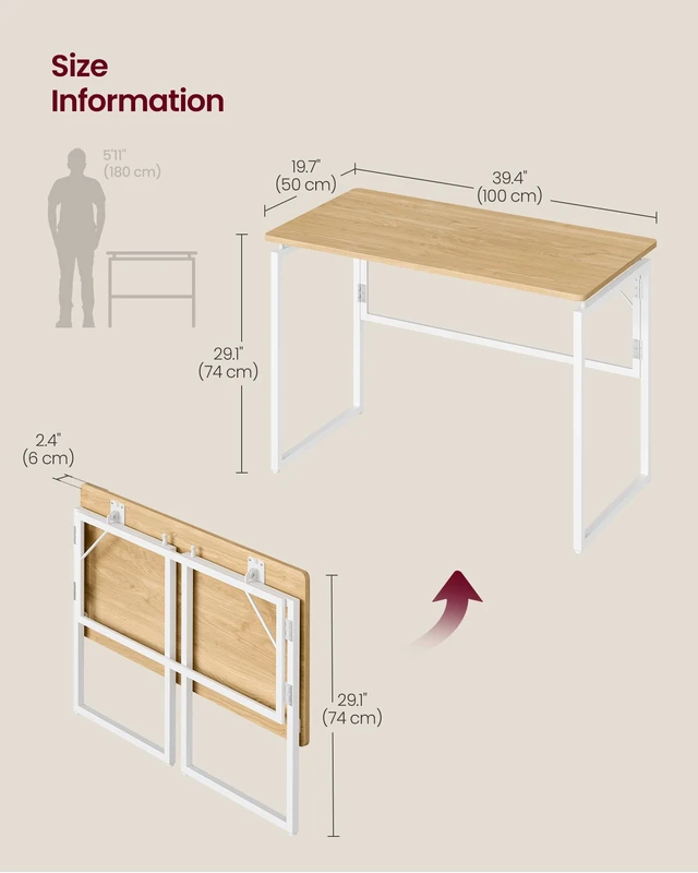 Alt view image 5 of 6 - Folding Desk, Small Computer Desk, Foldable Table 39.4 Inch | One-Piece Desktop,Folding Table for Bedroom, Balcony, Camping, Easy Assembly, Straw Yellow, ULWD152YD01