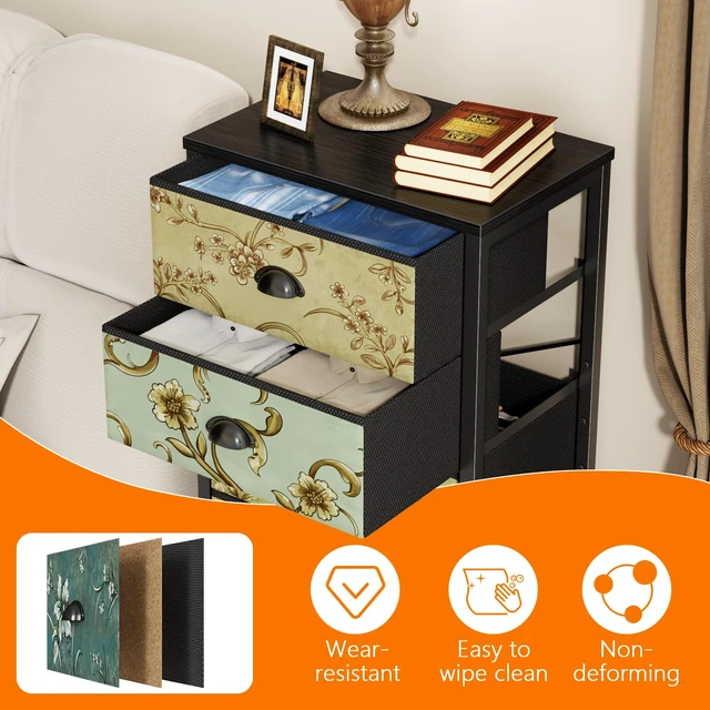Alt view image 6 of 7 - 7 Drawer Tall Dresser for Bedroom, Vintage Fabric Chest of Drawers | Tall Nightstand for Dorm, Vertical Storage Tower Organizer, Fabric Drawer Units, Retro Skinny Dresser for Closet, Entryway