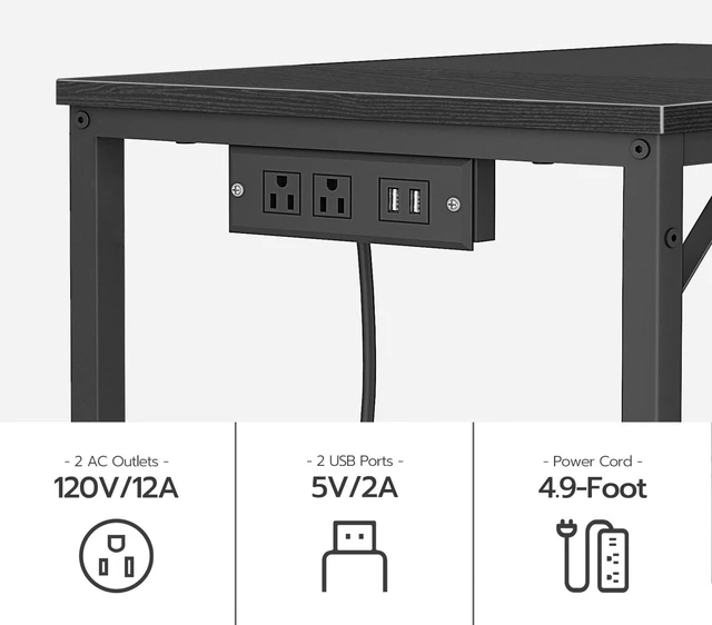 Alt view image 5 of 7 - Computer Desk, 31.5 Inch Small Desk with Power Outlet, Writing Table with USB Charging Ports and 3 Hooks for Home Office, Study Room, Bedroom, Easy to Assemble, Rustic Brown and Black BF40UDN01