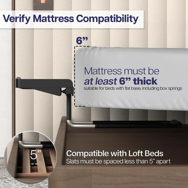 Alt view image 4 of 7 - Height Adjustable Under Mattress 17 inch Bedside Shelf, Works with Lofts and Beds Without Frames, Heavy Duty Storage Tray, Fits Laptops, Books, and Drinks, Nightstand Alternative, Black