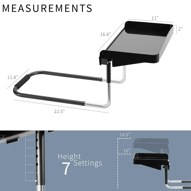 Alt view image 3 of 7 - Height Adjustable Under Mattress 17 inch Bedside Shelf, Works with Lofts and Beds Without Frames, Heavy Duty Storage Tray, Fits Laptops, Books, and Drinks, Nightstand Alternative, Black