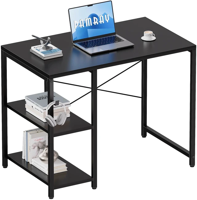 Main image of 32 Inch Small Computer Desk with Shelves for Bedroom Small Spaces | For Home Office, Dorm and Apartment, for Study and Writing, Headphone Hook, Space-Saving, Compact, Easy Setup