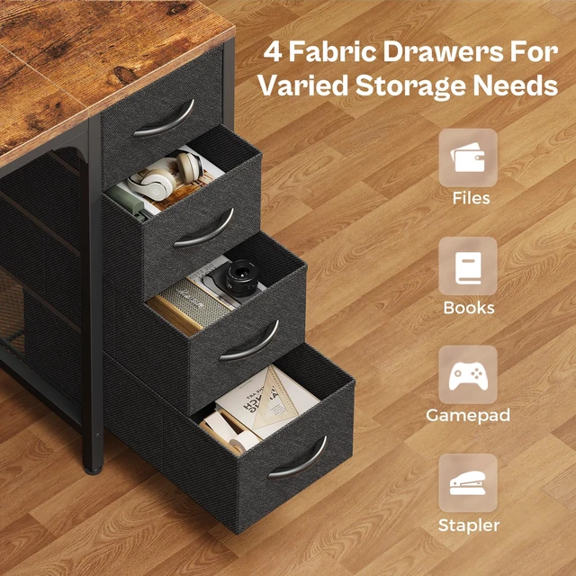 Alt view image 5 of 7 - 47 inch Computer Desk with Power Outlets & 4 Drawers | Gaming Desk with LED Lights, Home Office Desk with Storage Space, Work from Home, Rustic Brown and Black