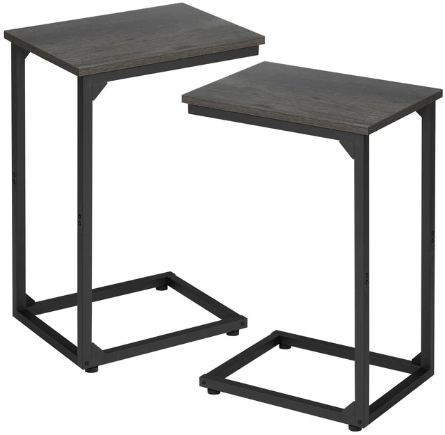 Main image of C Shaped End Table Set of 2, Couch Side Table That Slide Under | TV Trays for Eating on Couch, Narrow Small Space Side Tables for Living Room Bedroom, Dark Grey