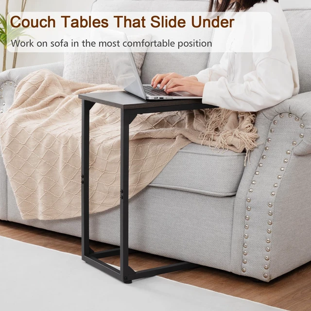 Alt view image 2 of 7 - C Shaped End Table Set of 2, Couch Side Table That Slide Under | TV Trays for Eating on Couch, Narrow Small Space Side Tables for Living Room Bedroom, Dark Grey