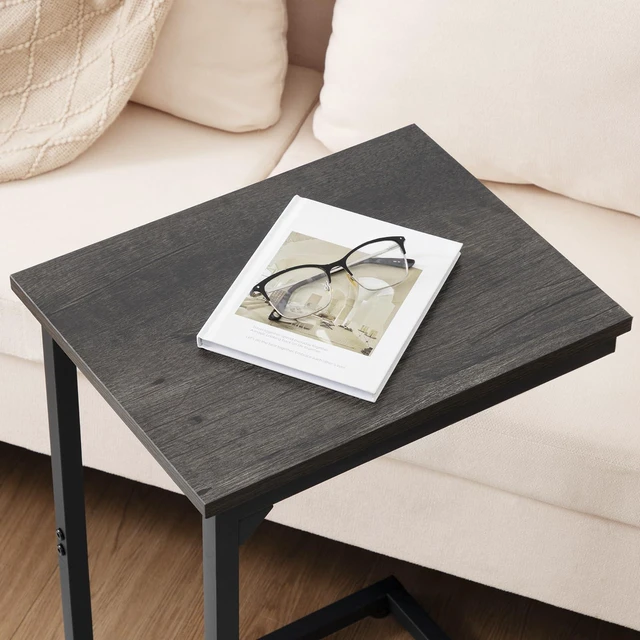 Alt view image 5 of 7 - C Shaped End Table Set of 2, Couch Side Table That Slide Under | TV Trays for Eating on Couch, Narrow Small Space Side Tables for Living Room Bedroom, Dark Grey