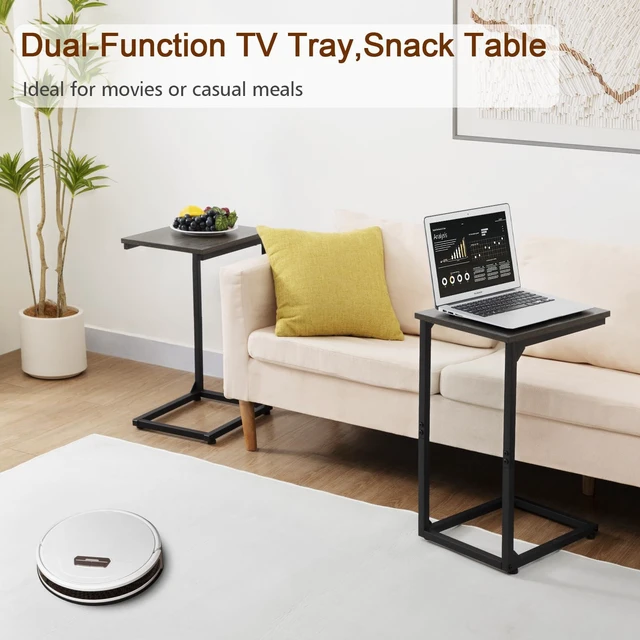 Alt view image 7 of 7 - C Shaped End Table Set of 2, Couch Side Table That Slide Under | TV Trays for Eating on Couch, Narrow Small Space Side Tables for Living Room Bedroom, Dark Grey