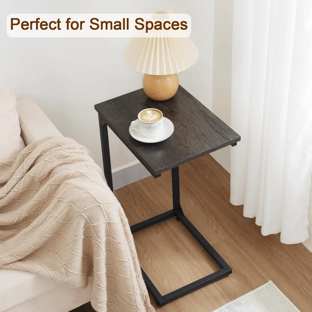 Alt view image 6 of 7 - C Shaped End Table Set of 2, Couch Side Table That Slide Under | TV Trays for Eating on Couch, Narrow Small Space Side Tables for Living Room Bedroom, Dark Grey